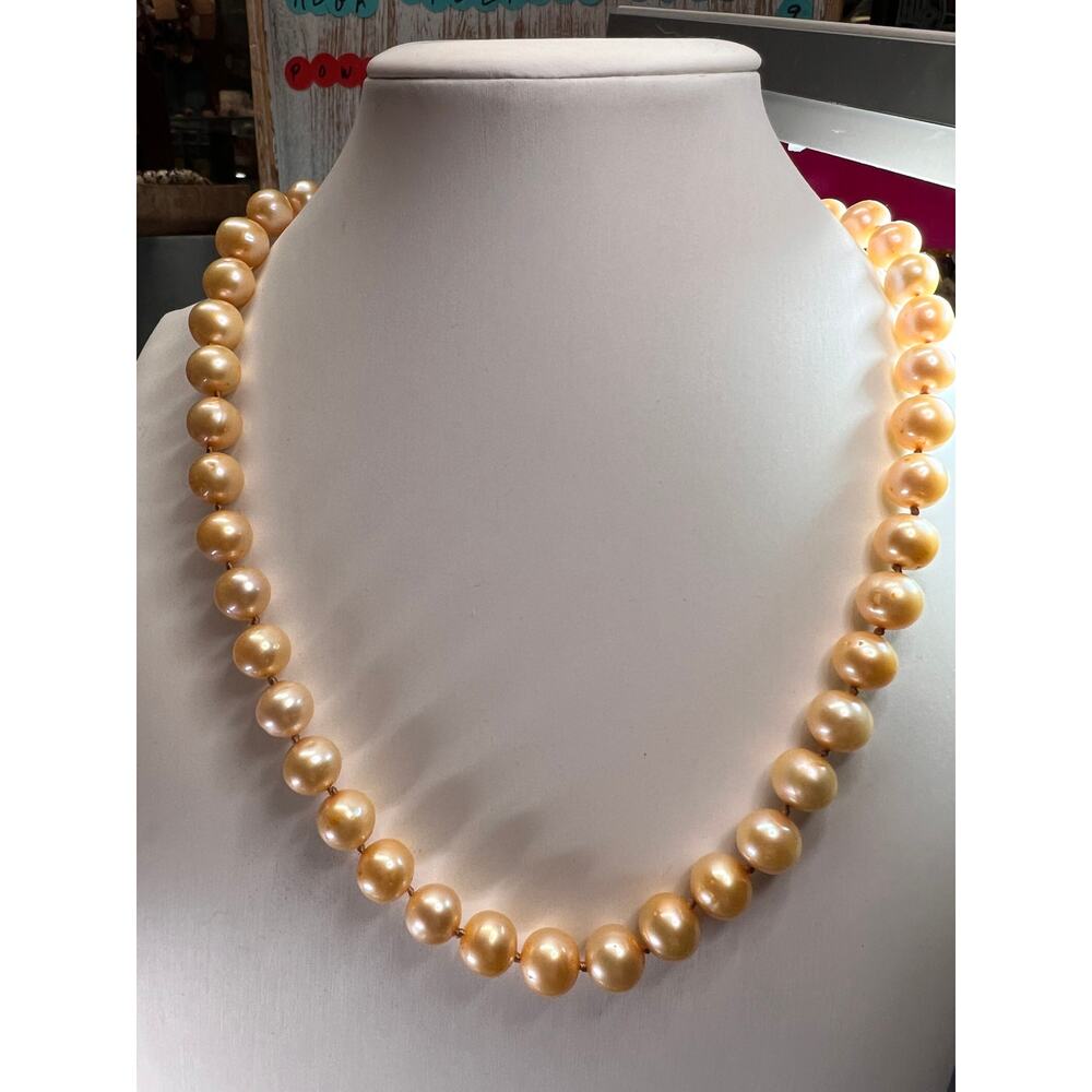 9.5-10.5mm golden cultured pearl 20 inch necklace